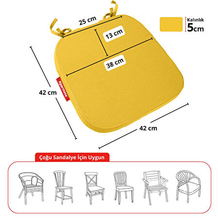 XPERMATE StandartFit Oval Sandalye Minderi Fermuarlı Yıkanabilir Kılıf Bağcıklı Su ve Yağ İtici 42x42x5 Sarı