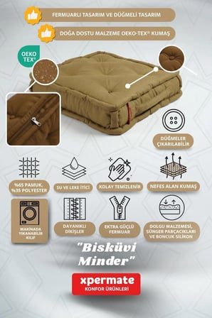 XPERMATE Bisküvi Minder Petek Önü Palet Üstü Minderi Fransız Minder Bank ve Bahçe Minderi 55x55x14 cm Kahverengi