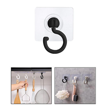 Microcase  Yapışkanlı 360° Döner Başlıklı Çok Amaçlı  Banyo Mutfak Eşya Vb. Kanca Askılık- SİYAH AL4942 1 Adet