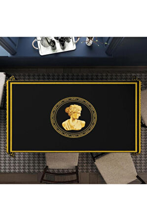 Siyah Büst Detaylı Masa Örtüsü İnce Keten Uluslararası Yıkama ve Solmama Sertifikası