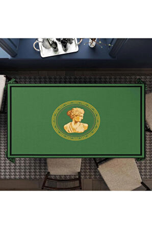 Yeşil Büst Detaylı Masa Örtüsü  (İnce Keten Uluslararası Yıkama ve Solmama Sertifikası)