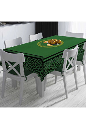 Yeşil Büst Detaylı Masa Örtüsü  (İnce Keten Uluslararası Yıkama ve Solmama Sertifikası)