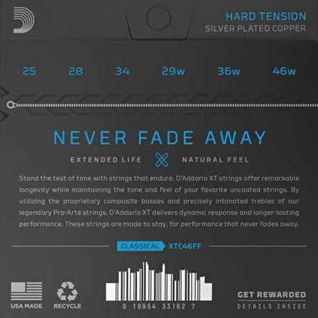 DADDARIO XTC46FF KLASİK GİTAR TEL SETİ, COATED, HARD TENSION