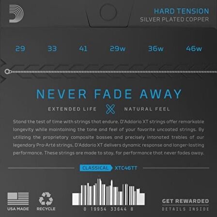 DADDARIO XTC46TT KLASİK GİTAR TEL SETİ, TITANIUM, HARD TENSION