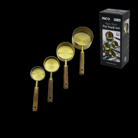 4'lü ölçü kaşık seti (250/125/80/60 ml) - gold metal ahşap saplı