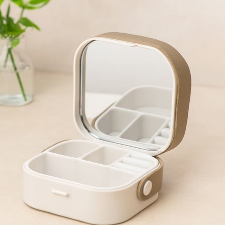 Aynalı Makyaj ve Takı Organizer Çanta 9x9x3.7 cm - 4 Bölmeli