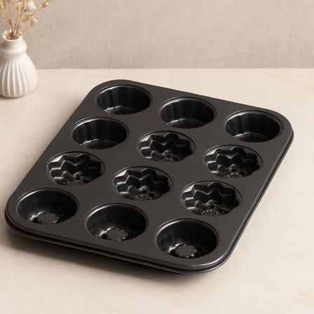 12 Gözlü Metal Muffin Kek Kalıbı - Siyah