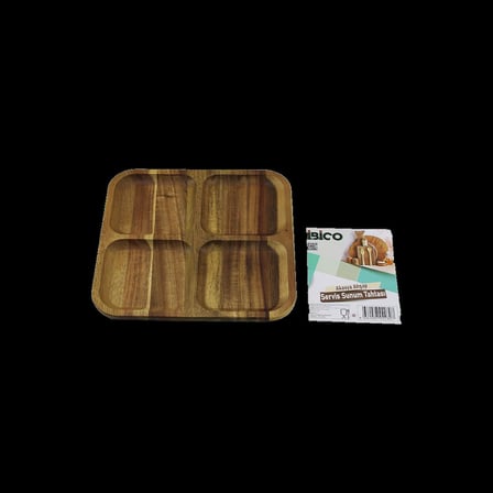 Akasya Ahşap 4 Bölmeli Kare Servis Tepsisi 20x20x1.4 cm