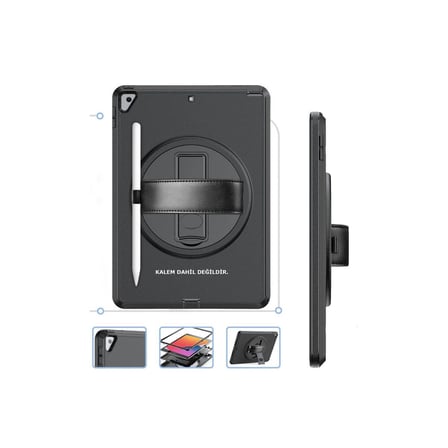 Apple Uyumlu İpad 10.2 (7.nesil) Kılıf Hand Strap Tablet Kılıfı - Siyah
