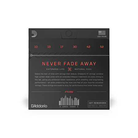 DADDARIO XTE1052 ELEKTRO GİTAR TEL SETİ, XT, 10-52, LIGHT TOP/HEAVY BOTTOM COATED
