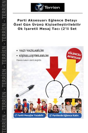 Parti Aksesuarı Eğlence Detayı Özel Gün Ürünü Kişiselleştirilebilir Ok İşaretli Mesaj Tacı (2’li Set