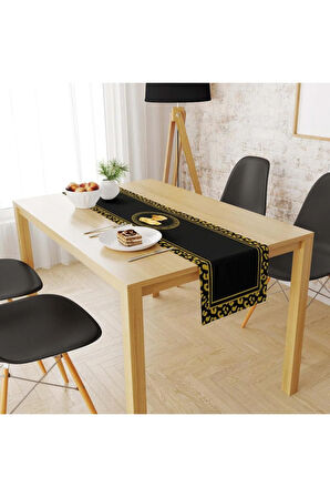 Siyah Büst Detaylı Runner 140x45cm (İNCE KETEN, ULUSLARARASI YIKAMA VE SOLMAMA SERTİFİKASI)