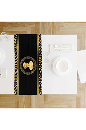 Siyah Büst Detaylı Runner 140x45cm (İNCE KETEN, ULUSLARARASI YIKAMA VE SOLMAMA SERTİFİKASI)