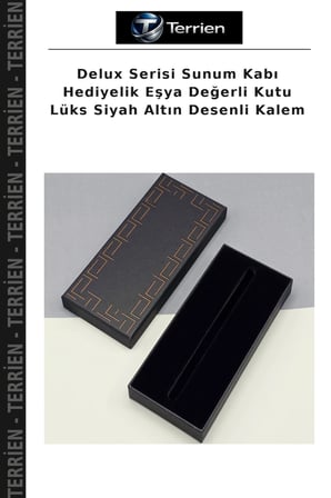 Delux Serisi Sunum Kabı Hediyelik Eşya Değerli Kutu Lüks Siyah Altın Desenli Kalem