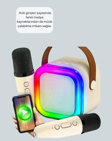 Çift Mikrofonlu Kompakt Karaoke Hoparlör – Uzun Pil Ömrü