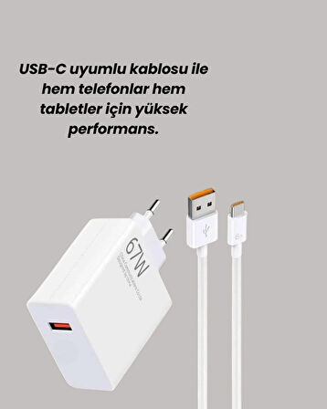 67W Güçlü Şarj Adaptörü ve Turbo Kablo Uzun Ömürlü Dayanıklı Tasarım