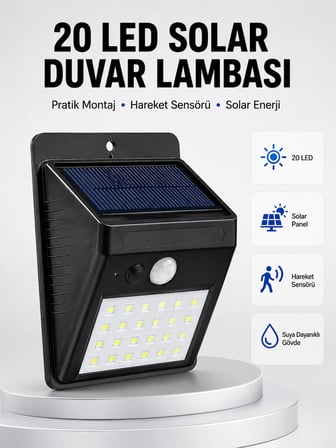 Su Geçirmez IP65 20 LED Solar Sensörlü Bahçe ve Veranda Aydınlatma Yeni Nesil