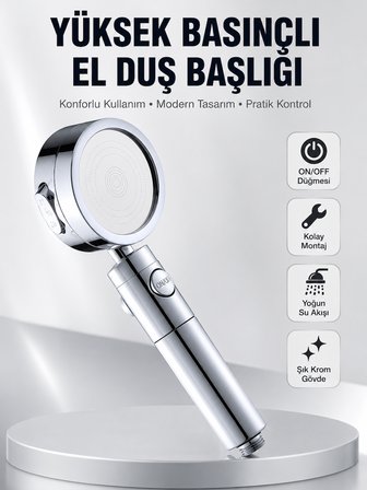 Kolay Montajlı 3 Modlu Yüksek Basınç Duş Başlığı -