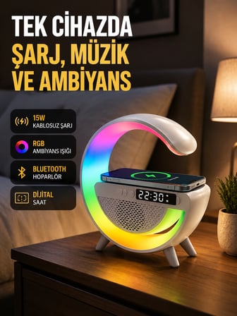 2025 Model 15W Kablosuz Şarjlı Renkli Atmosfer Lambası -