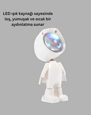 Astronot Tasarımlı Gün Batımı Efektli Şarjlı LED Lamba