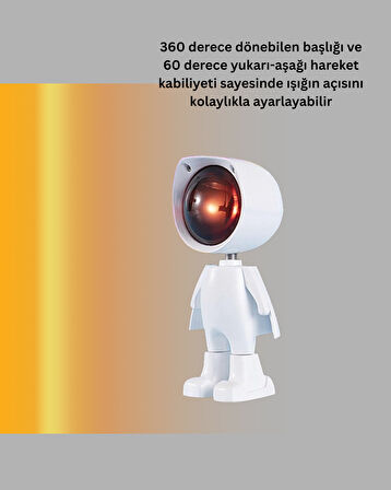 Astronot Tasarımlı Gün Batımı Efektli Şarjlı LED Lamba