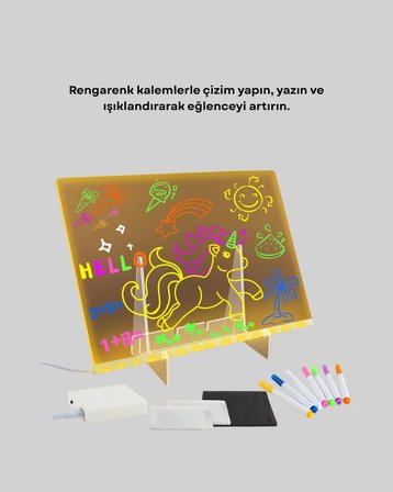 Silinebilir LED Mesaj Tahtası 7 Renkli Kalem Dahil