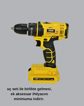 12V Akülü Matkap | 20-30 Nm Tork, Çift Hız Ayarı ve LED Işık