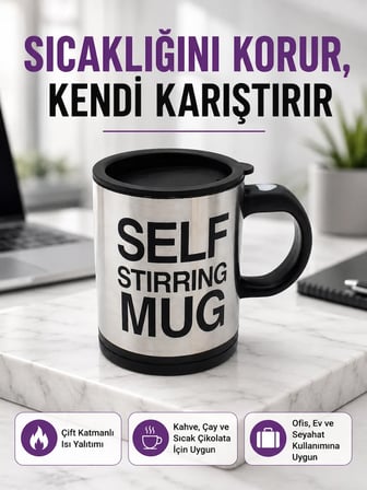 Pratik ve Dayanıklı Termos Kupa | Tek Tuşla Otomatik Karıştırma