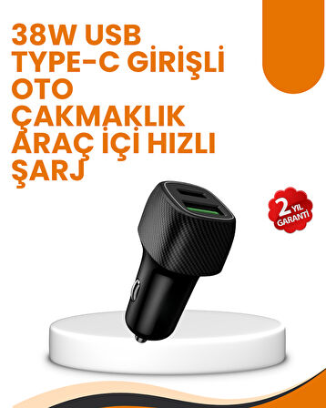 Araç Çakmak Girişli 38W Hızlı Şarj Aleti – İki Cihaz Destekli