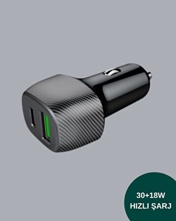 38W Çift Çıkışlı Araç Şarj Cihazı – Type-C ve USB PD Destekli