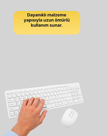 Ergonomik Kablosuz Klavye Mouse Takımı - Tam Boy, Sessiz ve Güvenilir