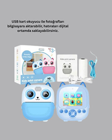 Anında Baskı Yapabilen Çocuk Fotoğraf Makinesi Hafıza Kart Destekli