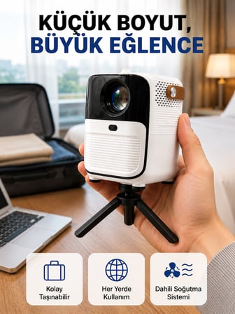 Ultra HD Çözünürlüklü Taşınabilir Projektör – 1920x1080 Piksel Görüntü Kalitesi Yeni Nesil -
