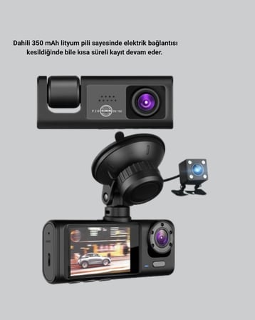 Full HD Üç Kameralı Araç Kamerası 170° Geniş Açılı ve Park Destekli -