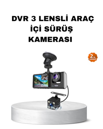 Üç Kameralı Araç İçi Kayıt Sistemi Full HD Gece Görüşlü ve G-Sensör Destekli -