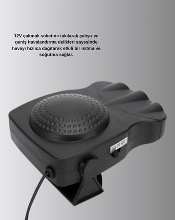 Araç İçi Isıtıcı ve Fan 3’ü 1 Arada 12V Çakmak Girişli ve Hızlı Isınma Özellikli