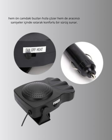 Araç İçi Isıtıcı ve Fan 3’ü 1 Arada 12V Çakmak Girişli ve Hızlı Isınma Özellikli