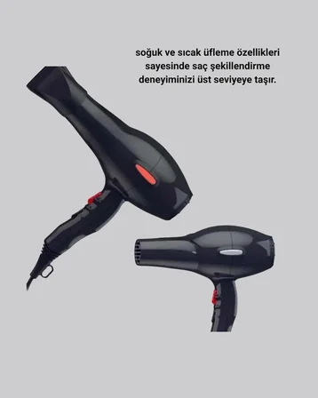 Profesyonel Saç Kurutma Makinesi – AC Motor, Soğuk Üfleme, 2 Hız Kademesi