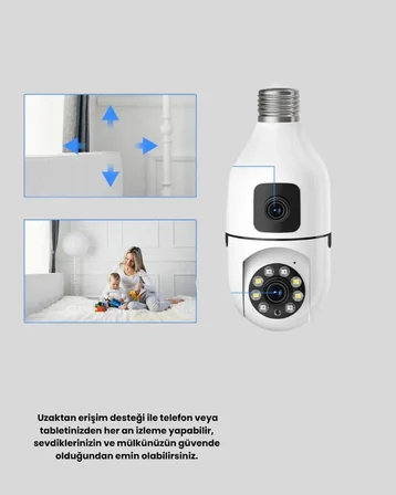1080P WiFi Ampul Kamera Uzaktan Erişimli Hareket Sensörlü Gece Görüşlü