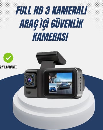 1080P Üç Kameralı Araç Kamerası Wi-Fi Destekli Park Modu ve G-Sensörlü -