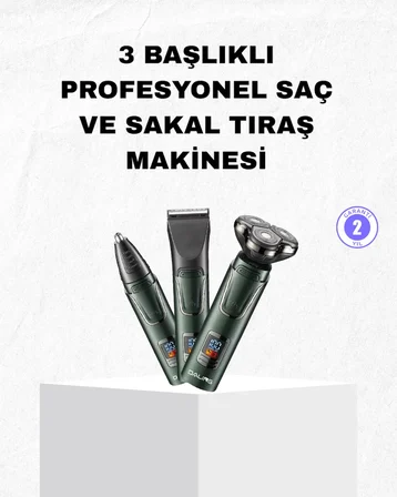 Şarjlı ve Kablosuz 3 Başlıklı Profesyonel Bakım Seti – Saç, Sakal, Burun ve Kulak Düzeltici