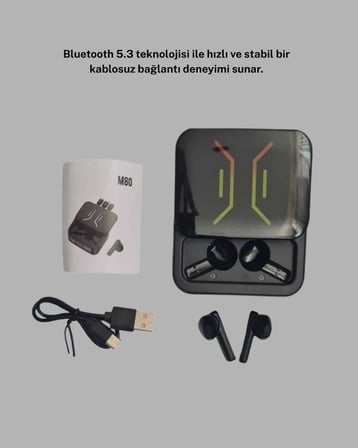 Powerbank’lı Bluetooth 5.3 Kulaklık – Kablolu/Kablosuz Kullanım, Dokunmatik ve Uzun Pil Süresi -