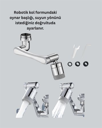 2 Modlu 1080° Dönebilen Musluk Başlığı Esnek 3 Eklemli Hareketli Tasarım -