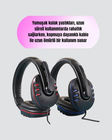 Mikrofonlu Oyun Kulaklığı – Mavi Işıklı, Uzun Süre Konforlu Kullanım -