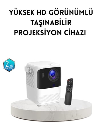 Taşınabilir Akıllı 1080P Projektör – 64GB Hafıza, 2GB RAM, Full HD Görüntü, Kumandalı -