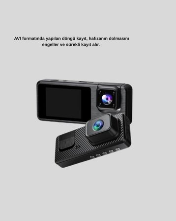3 Kameralı Araç DVR 1080P Ön + HD Arka + İç Kamera Döngü Kayıt 2’’ Ekran -