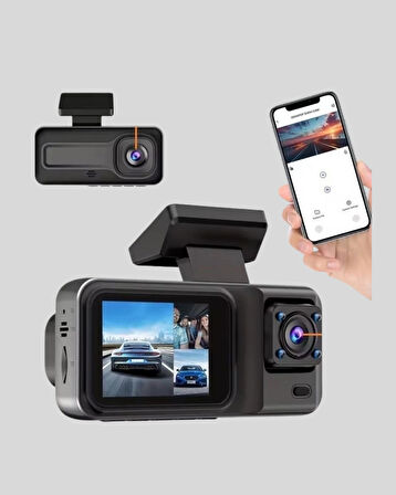 3 Kameralı Araç DVR 1080P Ön + HD Arka + İç Kamera Döngü Kayıt 2   Ekran