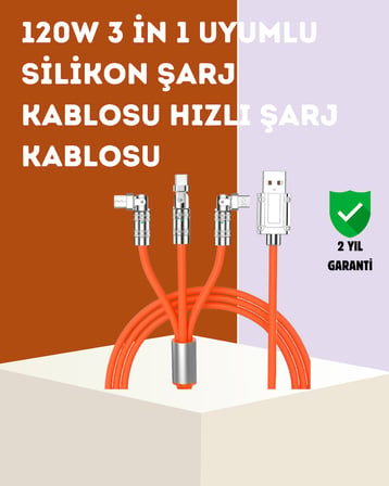 120 W Hızlı Çözüm Sunan 3'ü 1 USB Şarj Kablosu– Sağlam Gövde -