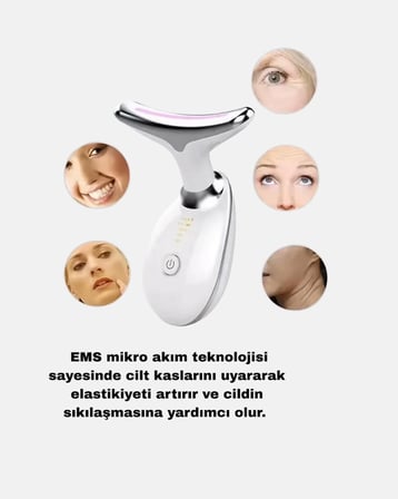 EMS Mikro Akım Yüz ve Boyun Sıkılaştırıcı Cihaz 7000 VPM Titreşim Isı Terapili -