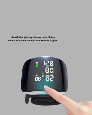 Bilekten Ölçüm Dijital Tansiyon Aleti – Renkli Risk Göstergeli ve Aritmi Uyarılı -